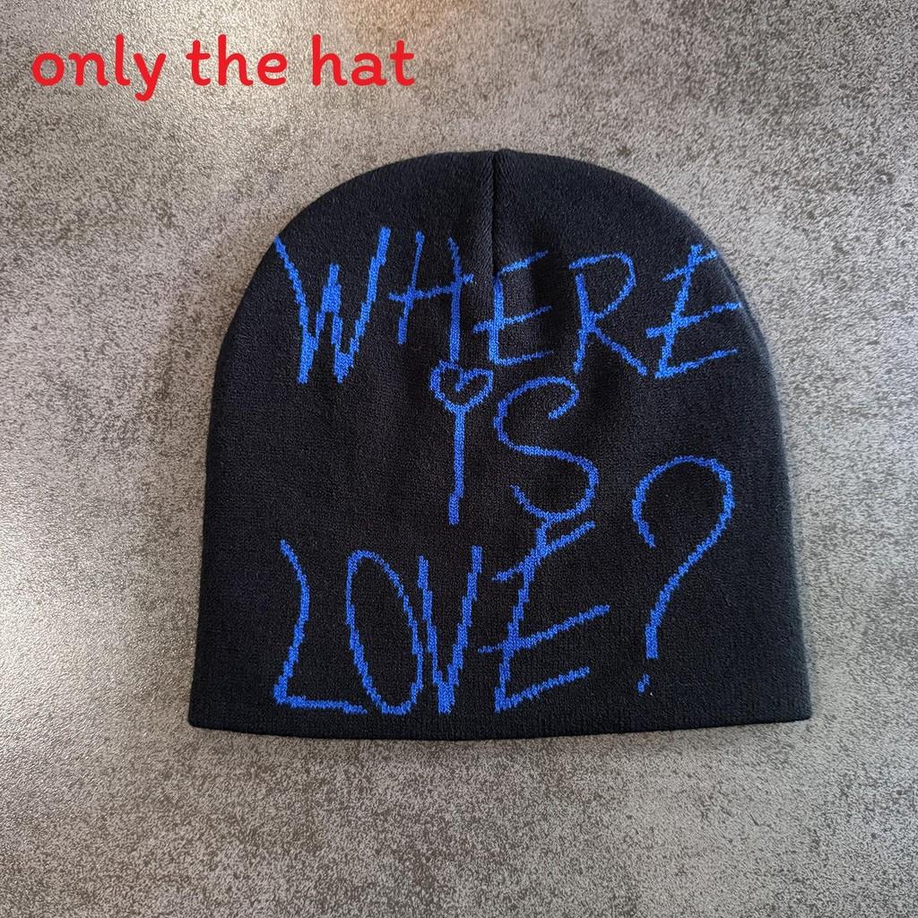 Simple Color Blocked Letter Pattern Neutral Casual Warm Knitted Hat Winter For