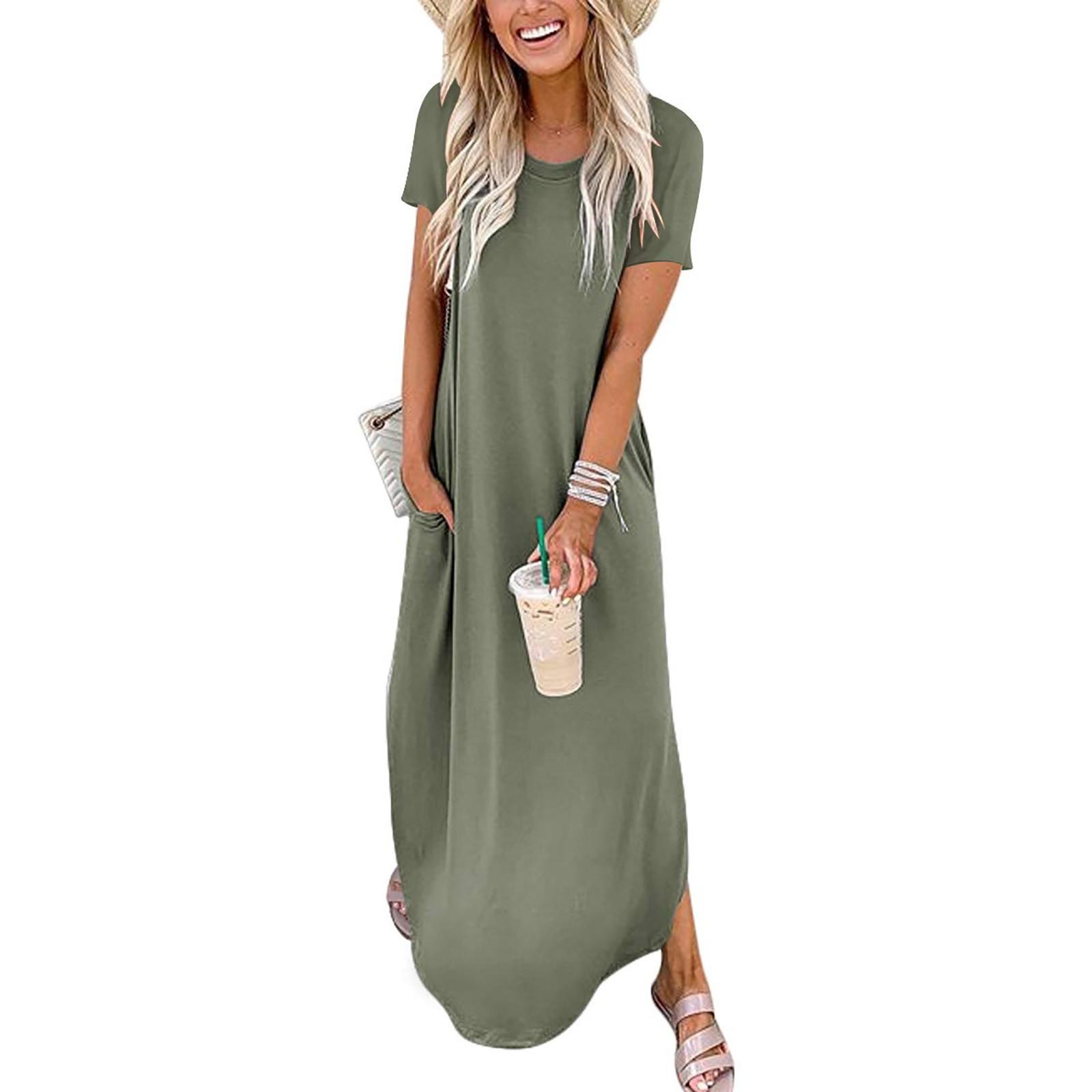 

Summer Ladies Tie- Print Large Yards Long Loose Short-Sleeved Open Dress XXL зелёный