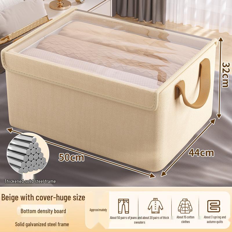 Caja de Almacenamiento para Ropa de Tejido Catiónico con Tapa y Marco de Acero