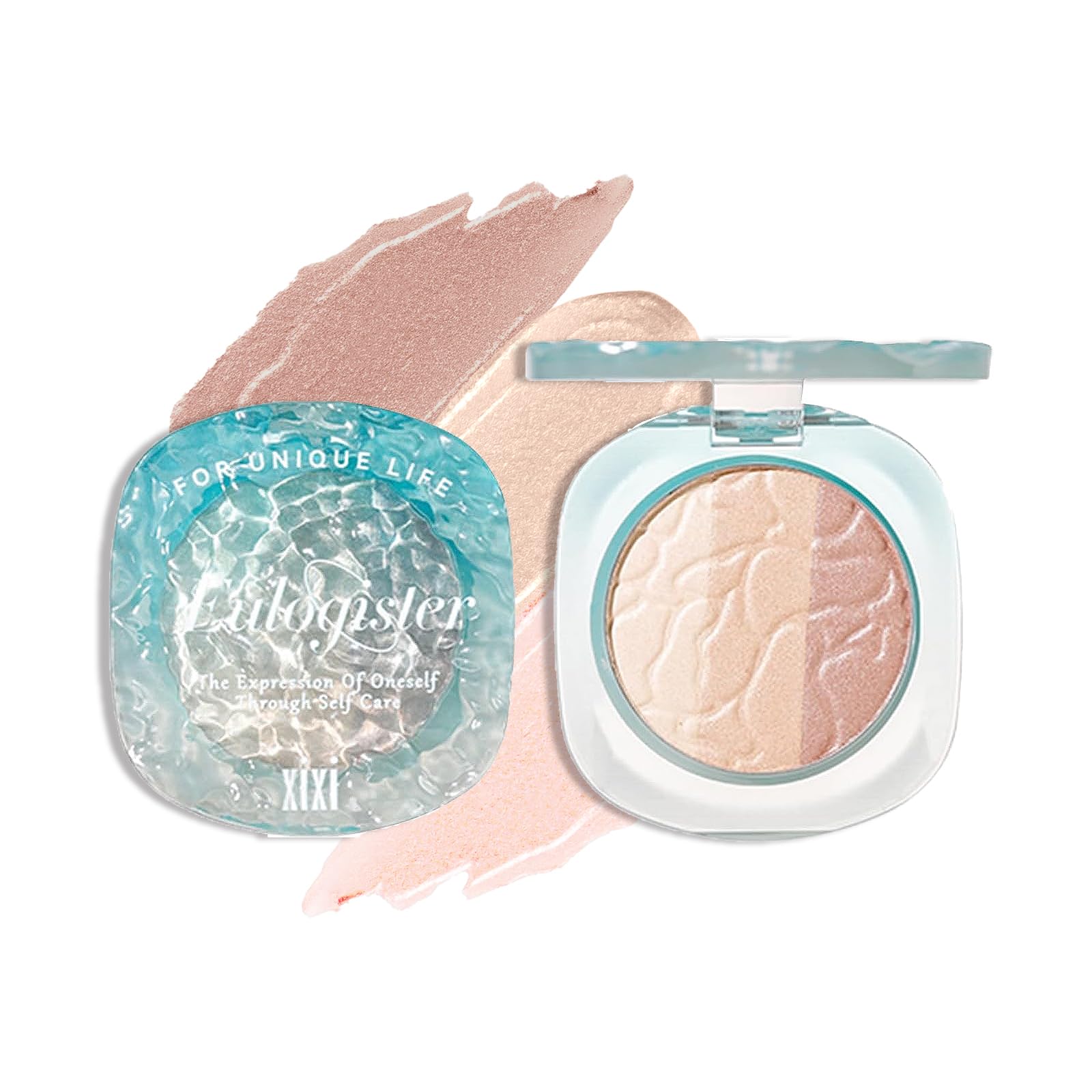 XIXI BOX 3-Color Shading Powder Contour Powder 4-in-1 Compact Eyeshadow, Highlighter, Blush, and Shading Powder with Portable Mirror for Enhanced