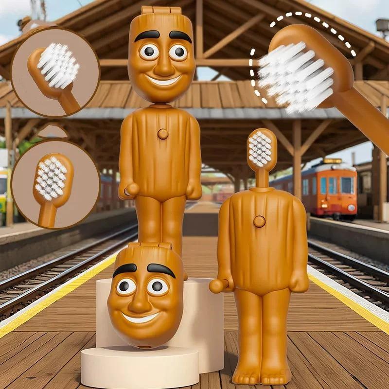 Gehirnfäule TungTungTung Sahur Figuren Zahnbürste Kinder Tragbare Reise-Zahnbürste Lustiges Kindergeburtstagsgeschenk s Bewegliche Gelenkige Figur Maßstabsgetreu Detailliert