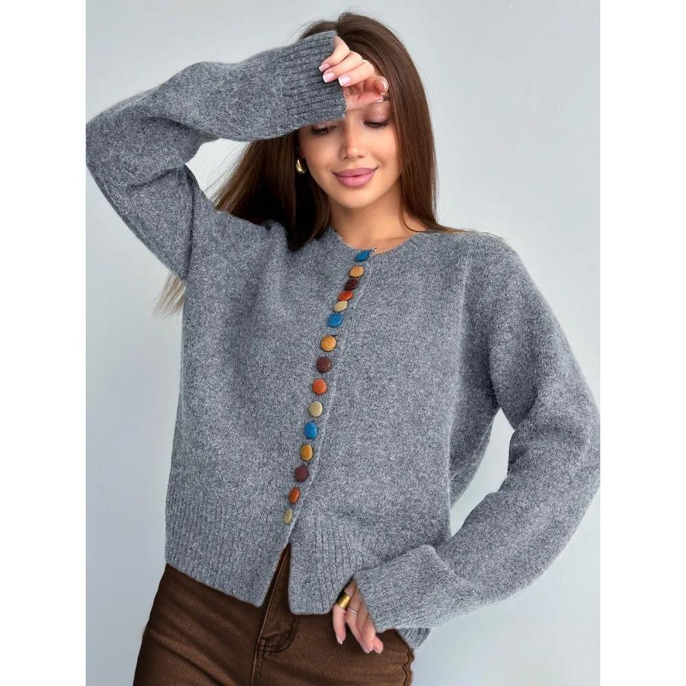 

Новый вязаный кардиган на пуговицах нового цвета для осени и зимы, новое свободное и повседневное пальто-свитер для женщин one size серый