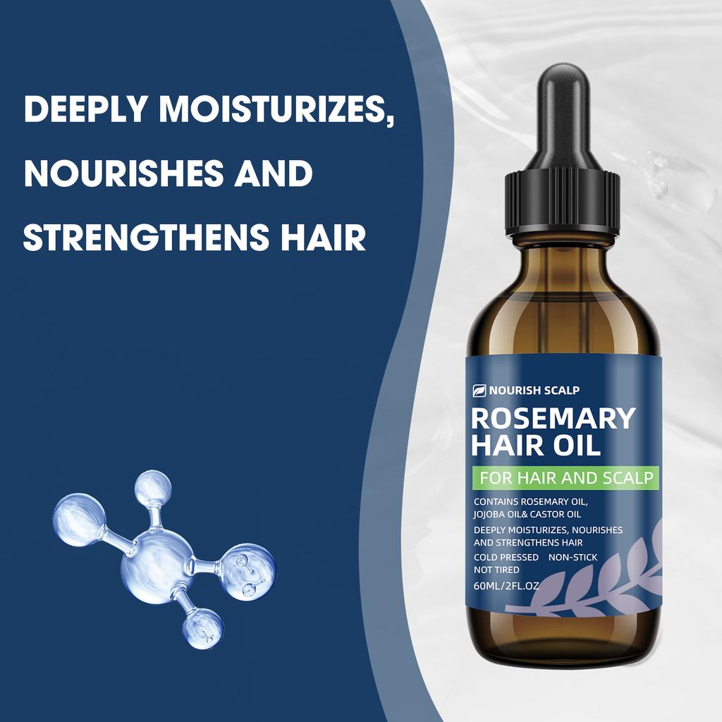 Rosemary and Peppermint Hair Care Oil Strengthening Scalp Treatment for Thicker Hair and Anti Breakage 60ML Glass Dropper for Damaged Hair
