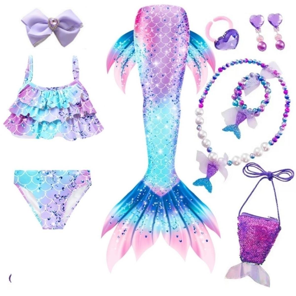 

Платье с хвостом русалки для девочек, 10 шт./компл., пляжная одежда, купальный костюм, детский костюм русалки, бикини, детский купальник, рождественские костюмы для косплея 110(3-4T)