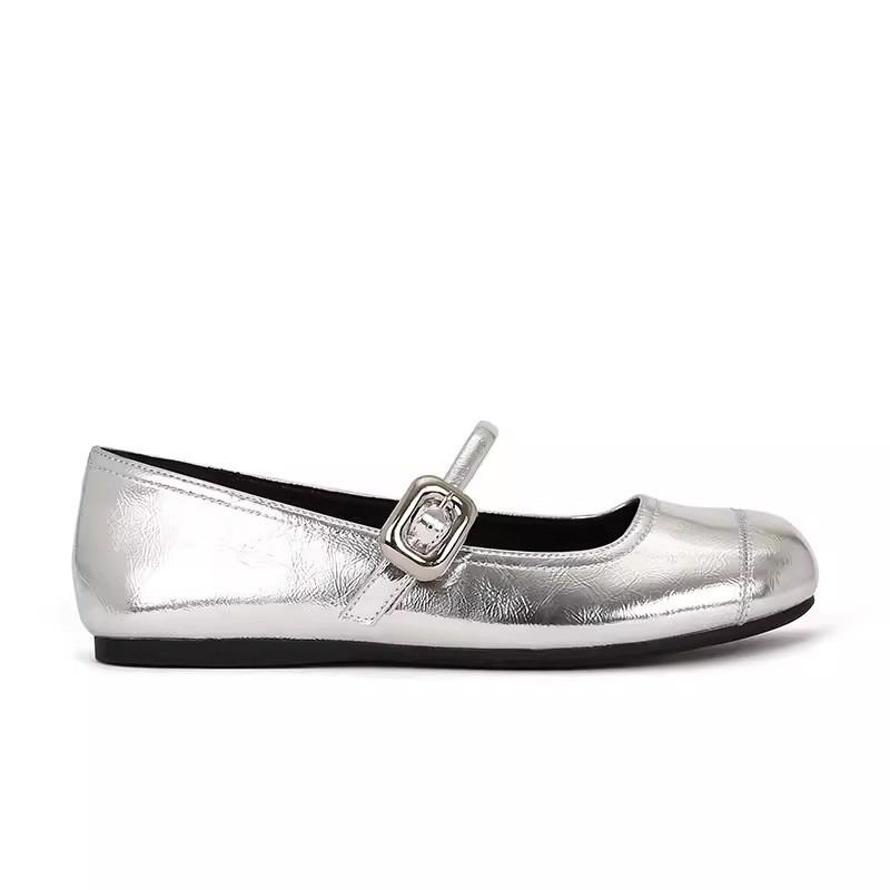 Sheepskin Version~ Inner Height Increase Mary Jane Shoes Women's Buckle Flat Ballet Shoes Women's Single Shoes