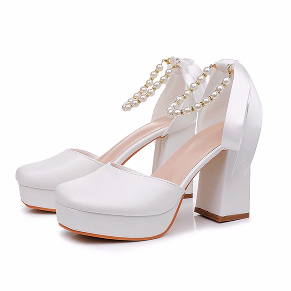 

Модная обувь 9 см больших размеров для женщин, летняя модная женская обувь на высоком каблуке, на платформе, с белым круглым носком, вечерние свадебные сандалии 34-42 42