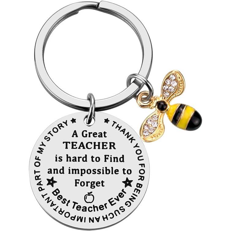 Thanksgiving Gift: Stainless Steel Keychain with Engraved Little Bee Pendant – Ideal Graduation Gift for Teachers
