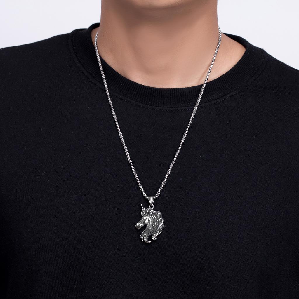 New Jewelry Retro Pony Head Pendant Necklace Unicorn Sweater Chain