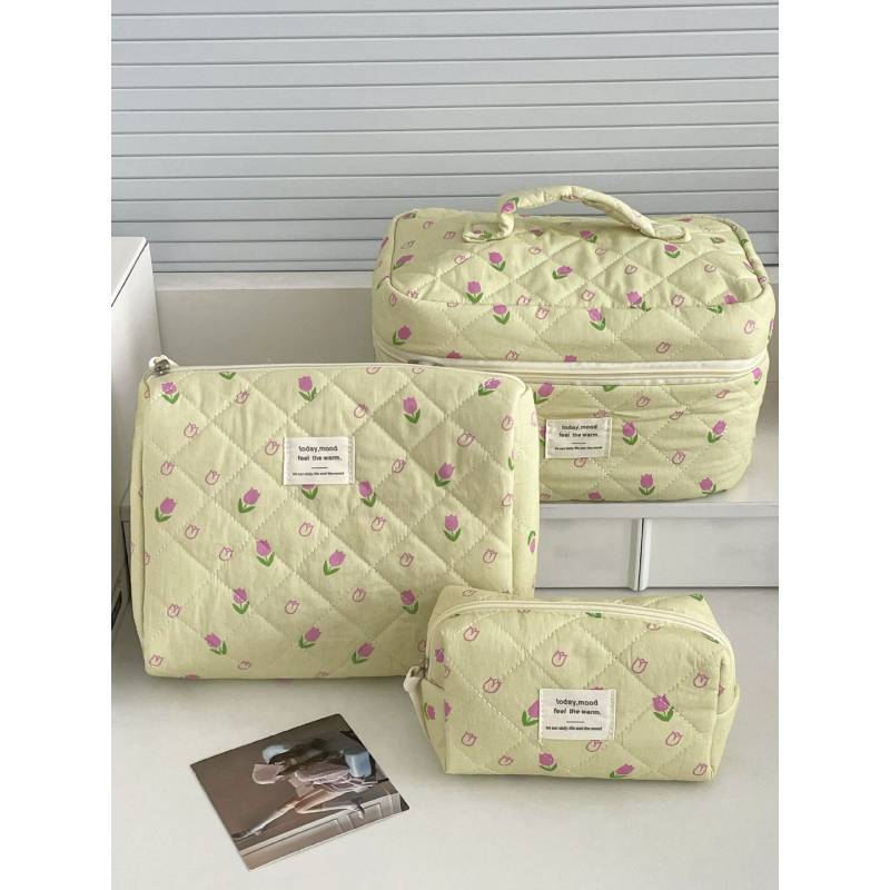 Floral Cotton Makeup Bag With Large Capacity For Everyday Use