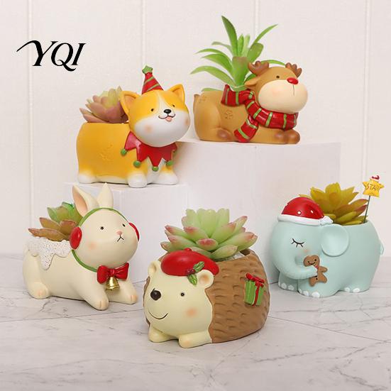 Unique Animal Shaped Pots Cute Christmas Succulent Planter, Small Plant Pot for Planter Indoor Home Desktop Decor, Gift Lovers Resin Containers
