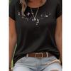Womens Floral Print Soft Stretch Tee Crew Neck Short Sleeve XS-XXL Machine Washable Comfortable Basic Casual Versatile Everyday Fashion Top