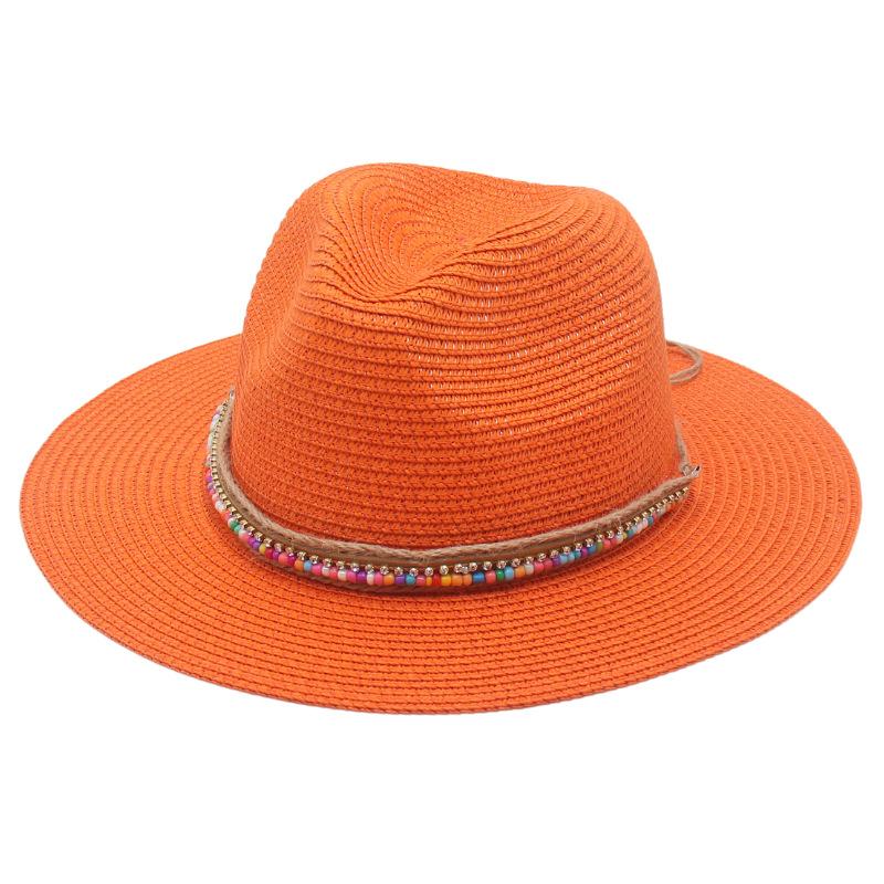 New summer ethnic style Panama straw hat colorful bead accessories dance performance beach sunshade top hat