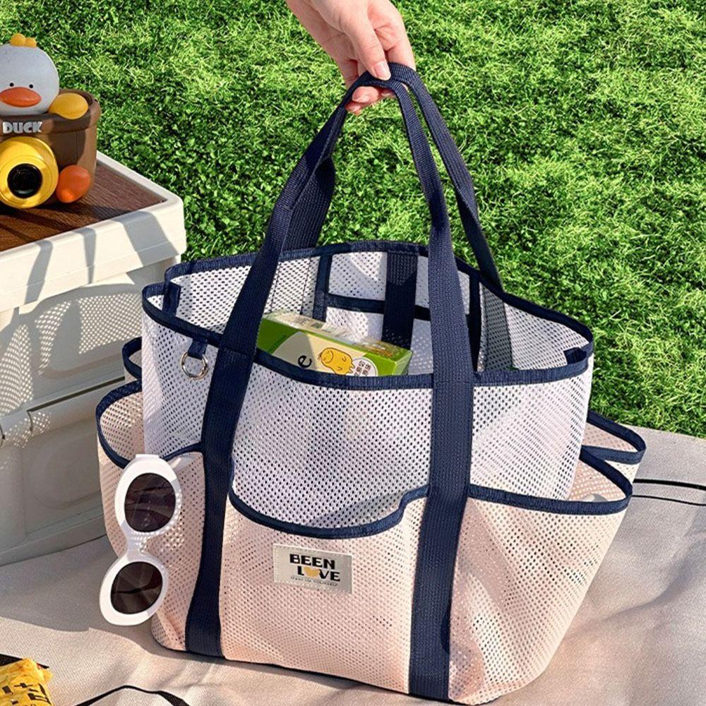 Foldable Handheld Mesh  Beach Bag Breathable Swimming Handbag Portable Toiletry Tote Bag  Travel
