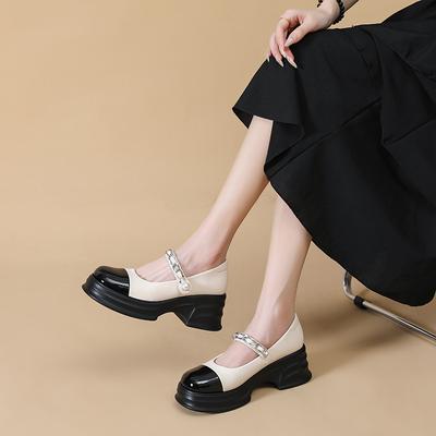Mary Jane chaussures simples assorties couleurs femmes collège semelle compensée talon épais petites chaussures en cuir femmes