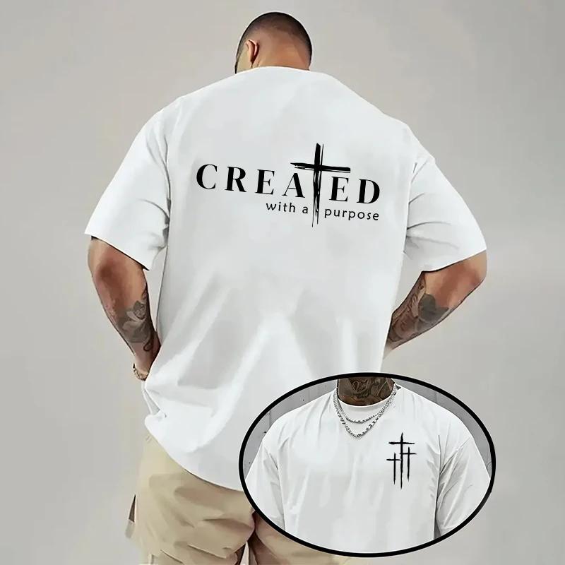 High Quality Cotton Cross Printed Tees Male Street Tshirt Men's T-shirt Summer Daily Casual Fashion O-neck Short Sleeve Top