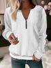 Women's Round Neck Blouse Quarter Zip Textured Knit Long Sleeve Pullover Sweatshrit