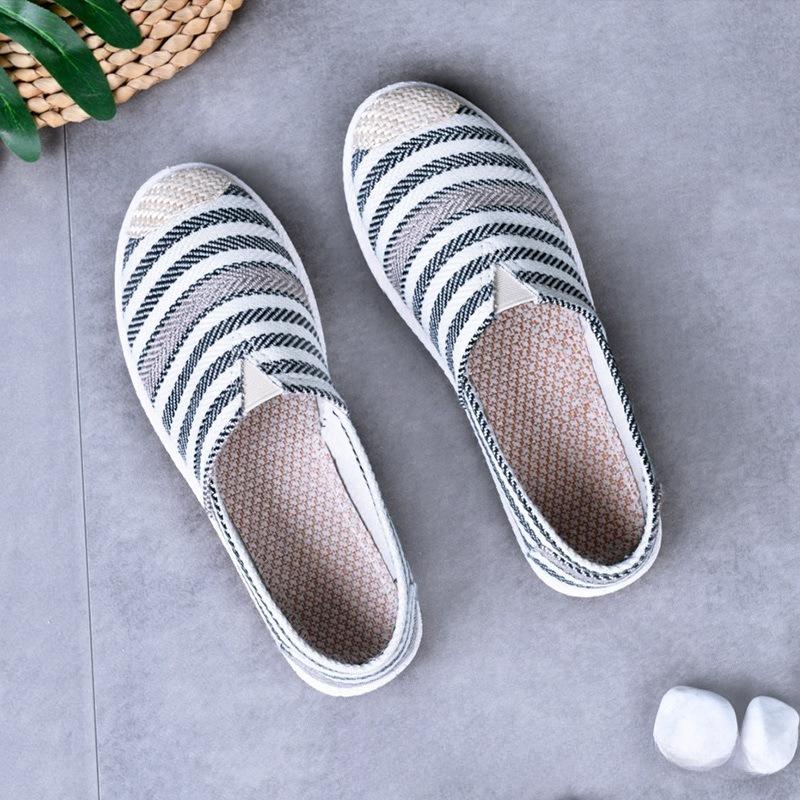 Letnie damskie wygodne wygodne czeskie wsuwane leniwe buty damskie płaskie wsuwane mokasyny z płóciennym paskiem