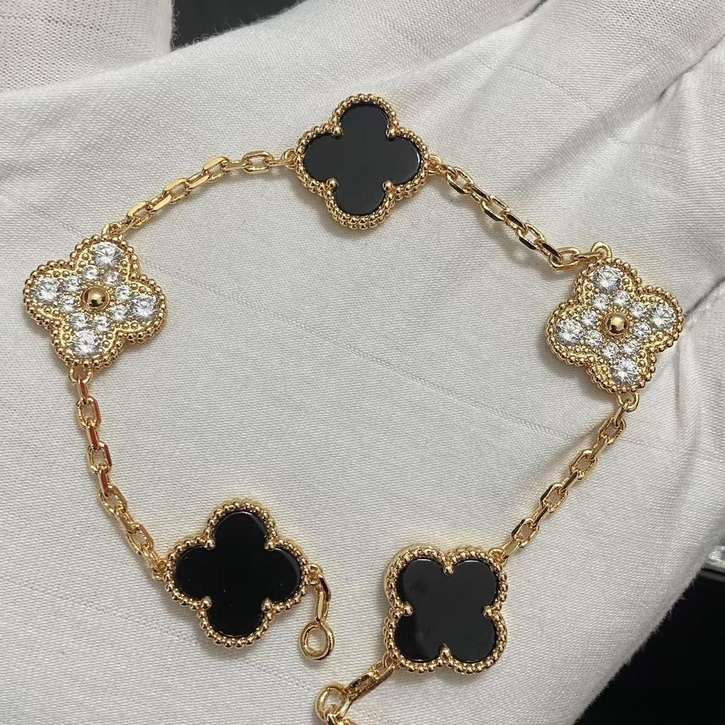Nuova Versione Bracciale Quadrifoglio Cinque Fiori Agata Rossa Naturale Madreperla Bianca Bracciale da Donna Bracciale Laser
