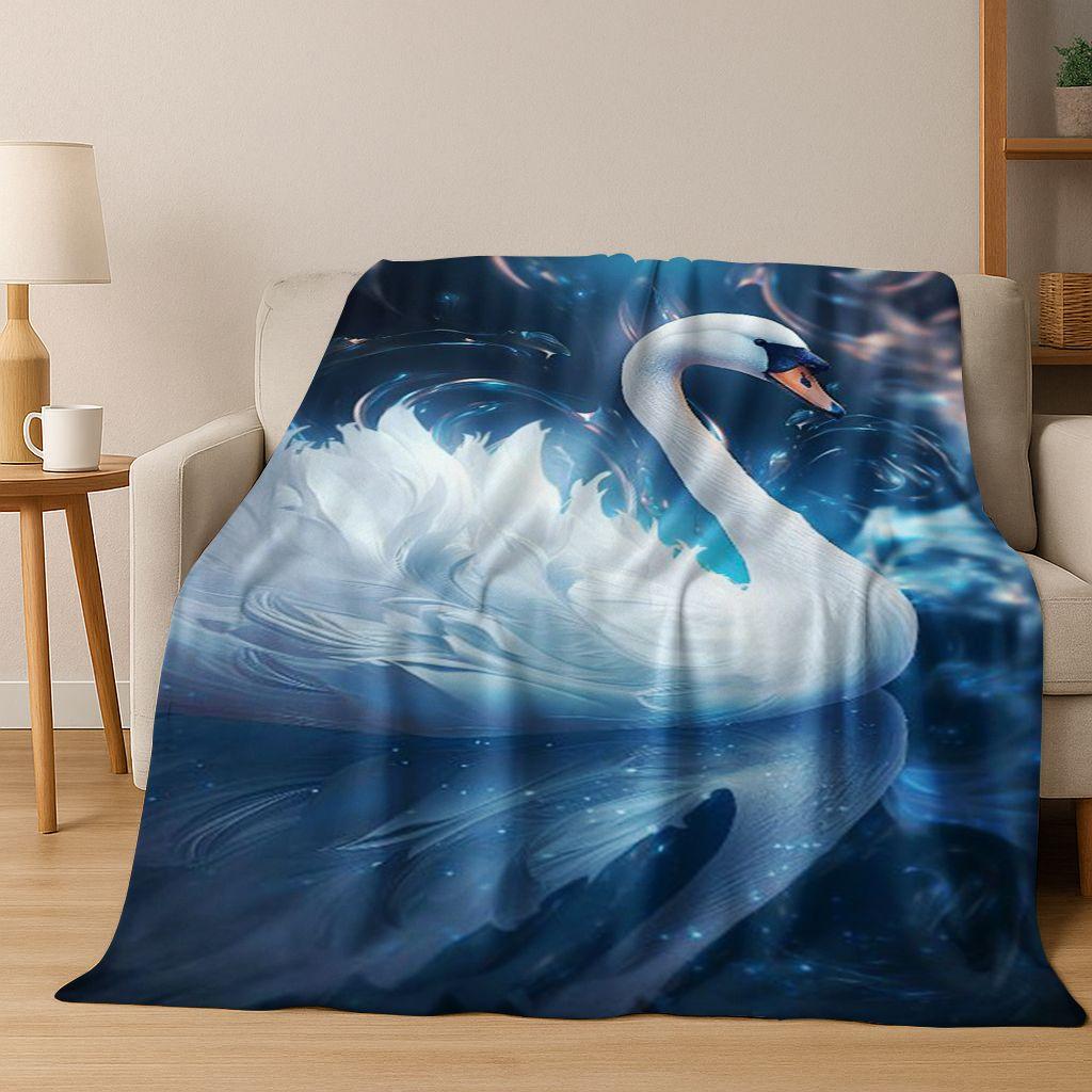 Dream Love Swan Art Cartoon Flannel Blanket,Cozy Soft Throw Blanket for Home Bedroom Bed Sofa Picnic Office Cover Gift Kids