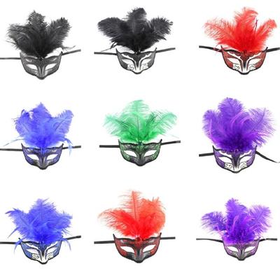Fjäderprydd Mask Halloweenmask Maskerad Dekoration Mask Fjäderprydd Cosplaymask Halvansiktsmask för Män Kvinnor