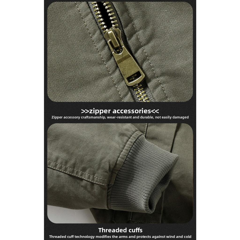 Winter Fleece-Lined Pilot Jacket, Men's Fleece-Lined Thickened Oversized Cotton Coat with Lapel Collar