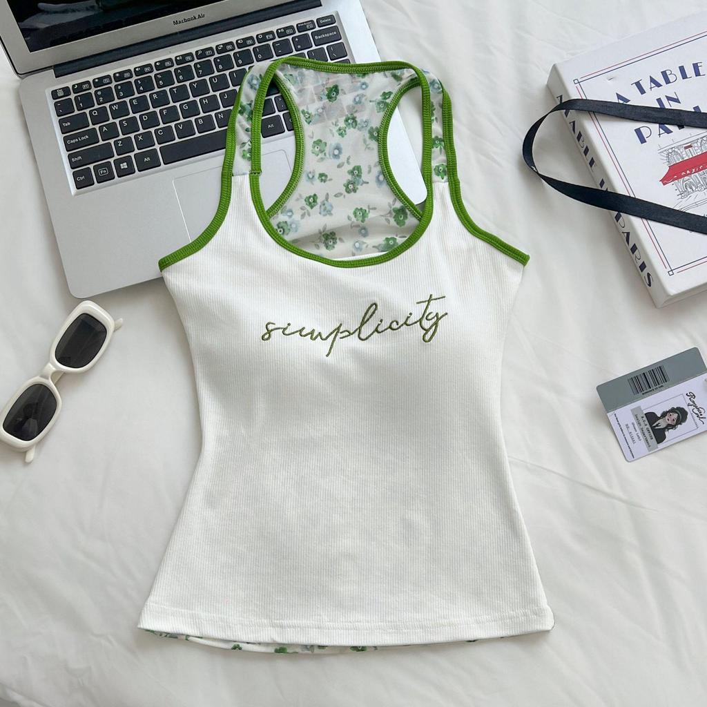 Damen American Spicy Girl Mesh Tanktop mit Brustpolster - Schlanke Sommerbekleidung