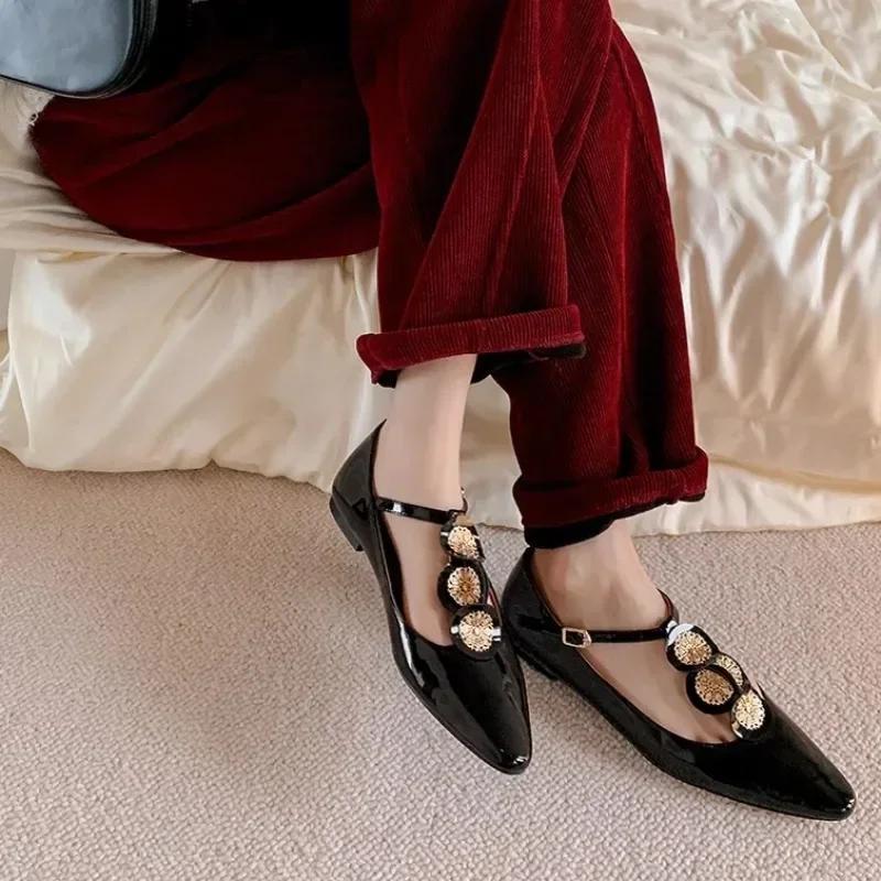 

Мода Роскошь Римская Обувь Женская Элегантная Обувь Лодочки Летняя Новинка Острый Носок Ретро Обувь Дизайнерское Платье Ходьба Балетки Mujer Zapatillas 35