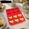 12-Cavity Silicone Cake Mold Heart-Shaped Non-Stick Baking Mold For Brownies Food-Grade Microwave Safe Cupcake Making Tool