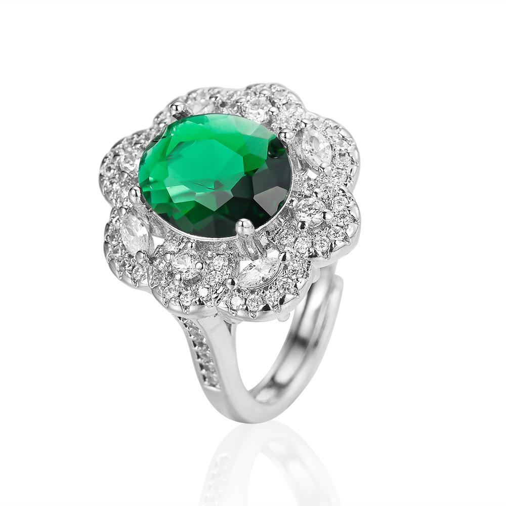 Wish Hot Sale European and American New Inlaid Colored Treasure Flash Diamond Ring Engagement Ring Atmospheric Luxury Finger Ring