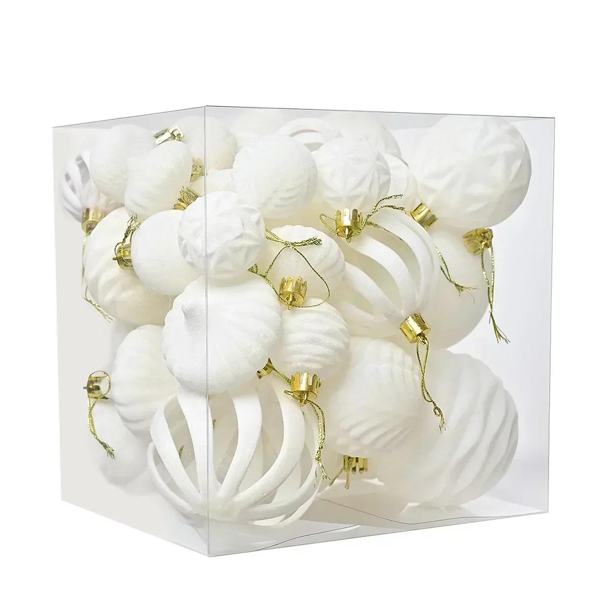 Flocked Balls Christmas Ornaments Christmas Tree Decoration Velvet Flocked Finish Variety Of Shapes Set Of 36 Pieces