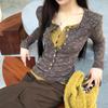Fake Two-piece T-shirt for Women New Spring and Autumn Style Inner Knitted Sweater Slim Brown Top
