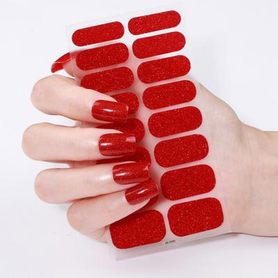 16 Stück/Packung Einfarbige Glitzer-Nagelaufkleber Nagellackfolie Nagelaufkleber Sommerparty Glänzend Rot Silber Einweg-Nagelaufkleber