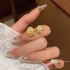 Lotus leaf pearl stud earrings women's light luxury gold earrings retro personalized earrings
