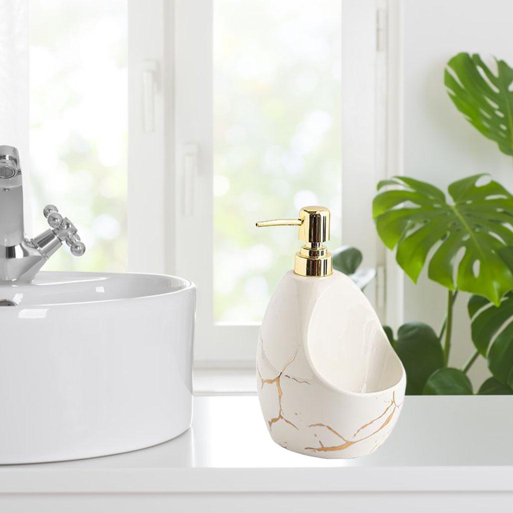 520ml Lotion Dispenser Refillable Bottle Holder with Pump Kitchen Foaming Sink Gel Organizer , White