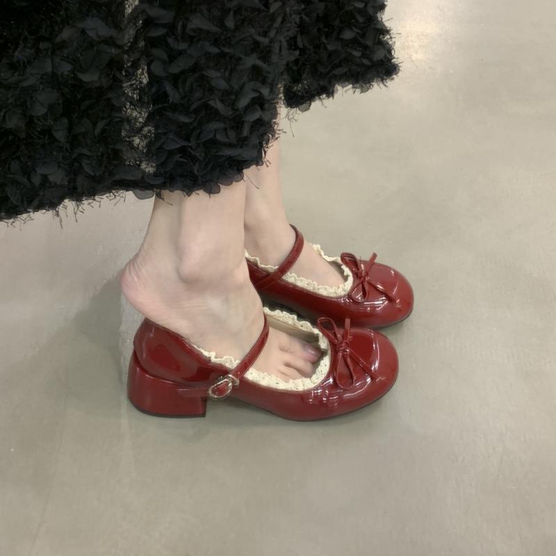 2025 New Spring Autumn Women Mary Jane Shoes Fashion Butterfly-knot Dress Shoes Ladies Concise Outdoor Thick Heel Leather Shoes