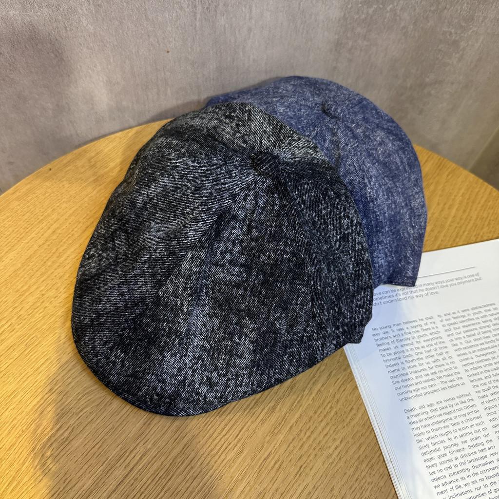 Vintage For Beret Women With Water Wash Denim And Short Brim For Daily Wear