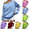 Women's Casual Color Off-Shoulder Long Sleeve Loose Fit Sweatshirt with Pockets