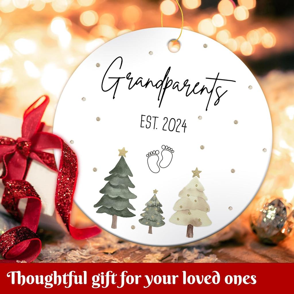 Grandparent Est. 2024 Christmas Ornaments, Grandparent To Be Ornaments for Christmas Tree, New Grandparent Gifts, 2024 Christmas Ornaments, Ceramic