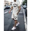 Summer Men's Set: Striped Digital Printed Men's Round Neck Short Sleeves 2-piece Set, Urban Street Trendy Men's Short Sleeves