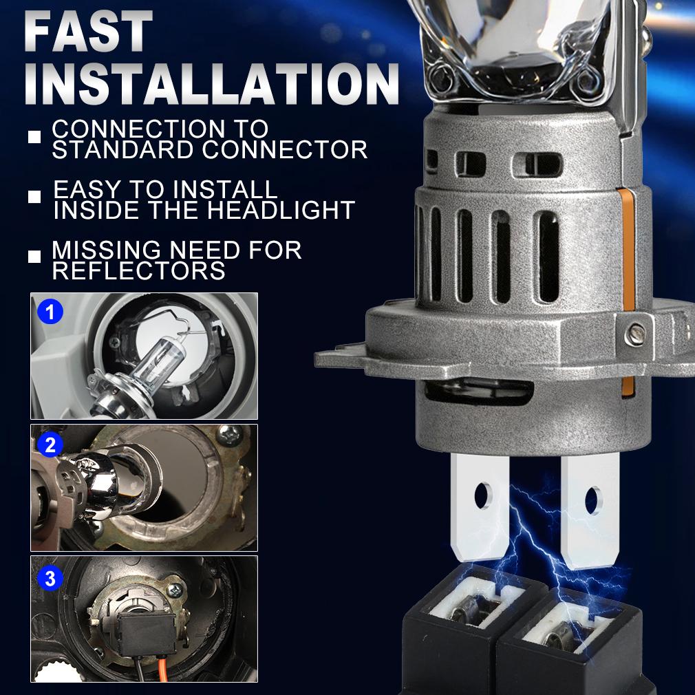 2 Adet H7 LED Projektör Merceği Far Ampulü H4 Canbus Araç Motosiklet Işığı Mini Kablosuz Turbo 40000LM Otomatik Sis Lambası Tak & Çalıştır Far 6500K Beyaz