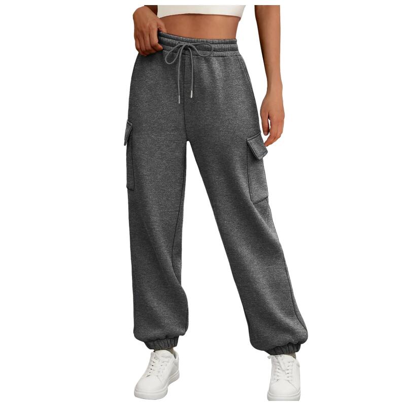 Dámské tepláky s fleecovou podšívkou, volné sportovní joggery s kapsami, podzimní ležérní trendy cargo kalhoty, podzimní outfity