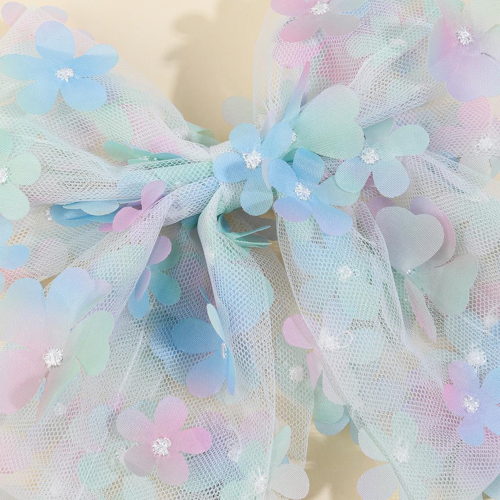 Clips de Păr Trendy cu Flori și Fundă, Agrafe Elegante din Plasă Degrade, Clame Florale Dulci Lucrate Manual pentru Femei și Fete, Accesorii pentru Păr