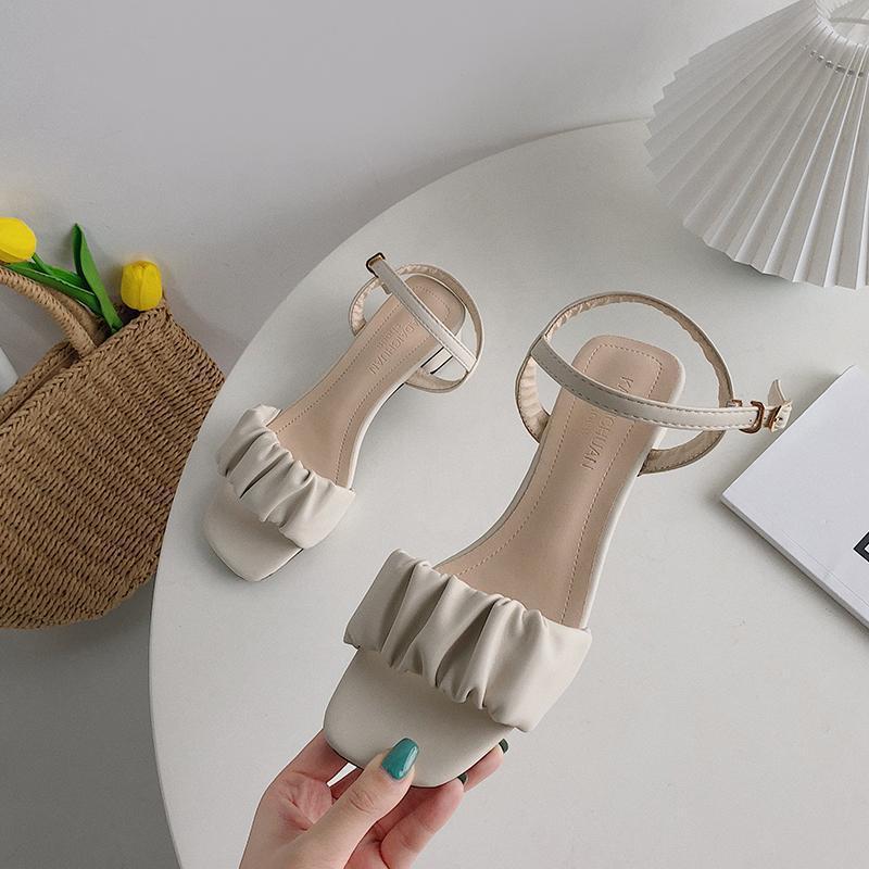 Fairy style thick heel Roman sandals female 2025 spring new French high heels versatile medium heel women's shoes ins tide
