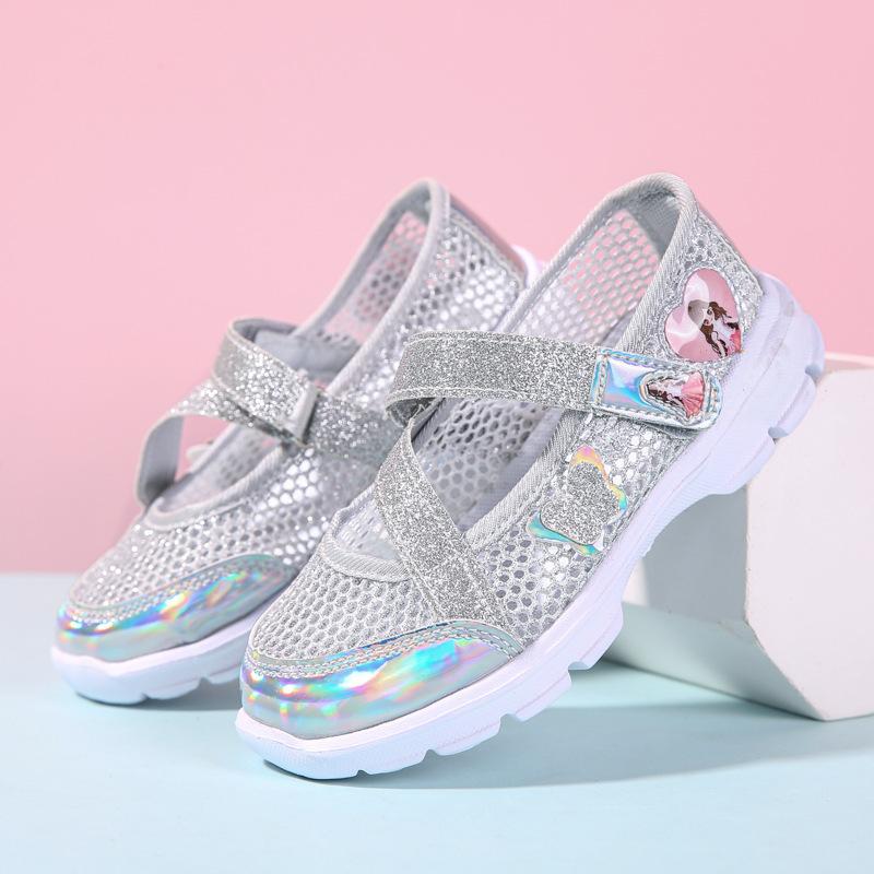 Single Mesh Girls' Shoes Summer New Frame Sports Shoes Hollow Children's Shoes Little Girls Tide Breathable Princess Shoes