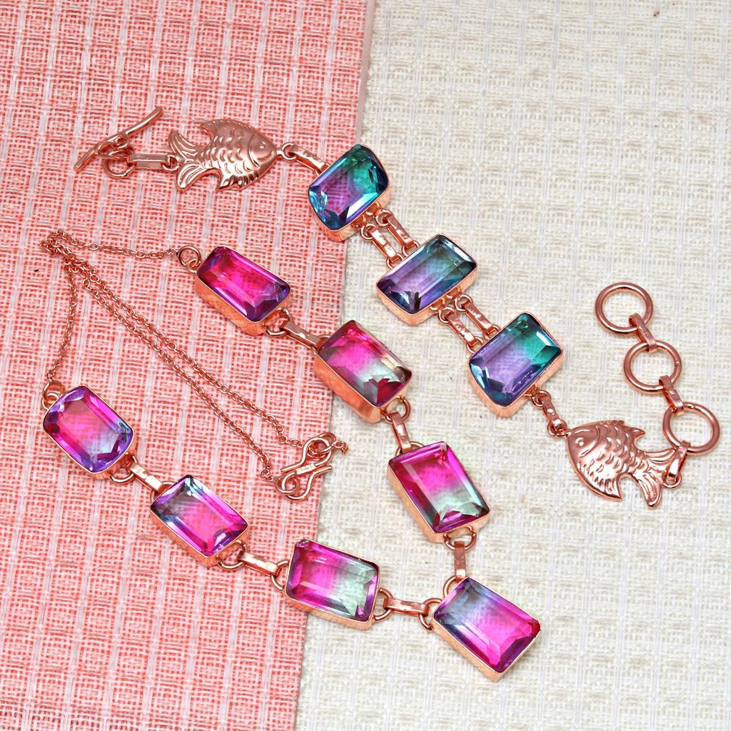 Bio-Tourmulian 14 Ct Rose Gold Plated Jewelry Necklace Bracelets18-20''