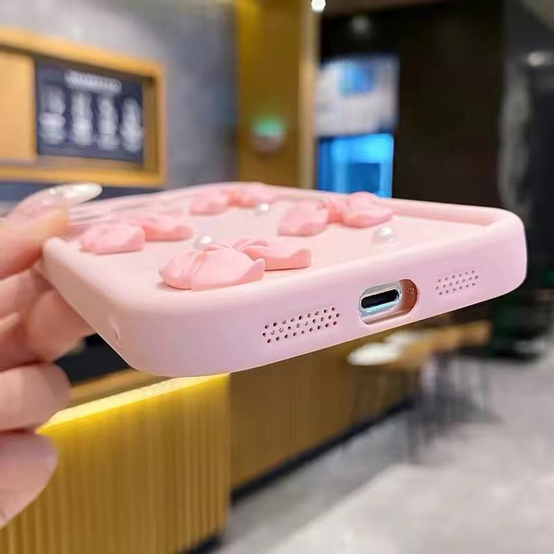 Applicable to iPhone17 matte mobile phone case female pearl bow Apple 16Promax protective case 1514 new model