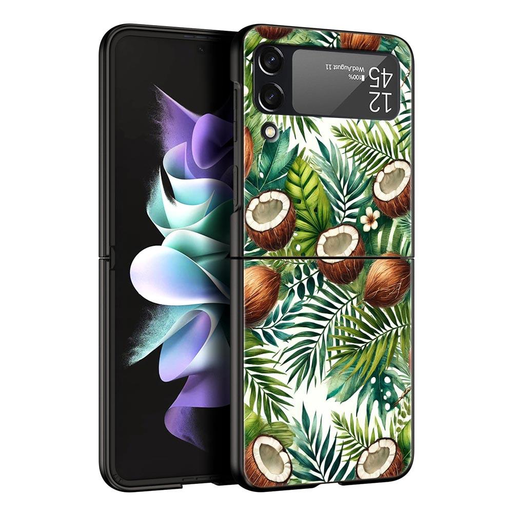 Phone Case for Samsung Galaxy Z Flip 3 4 5 6 7 Folding Black Shell For Samsung Z Flip4 Flip5 PC Hard Cover Summer Coconut