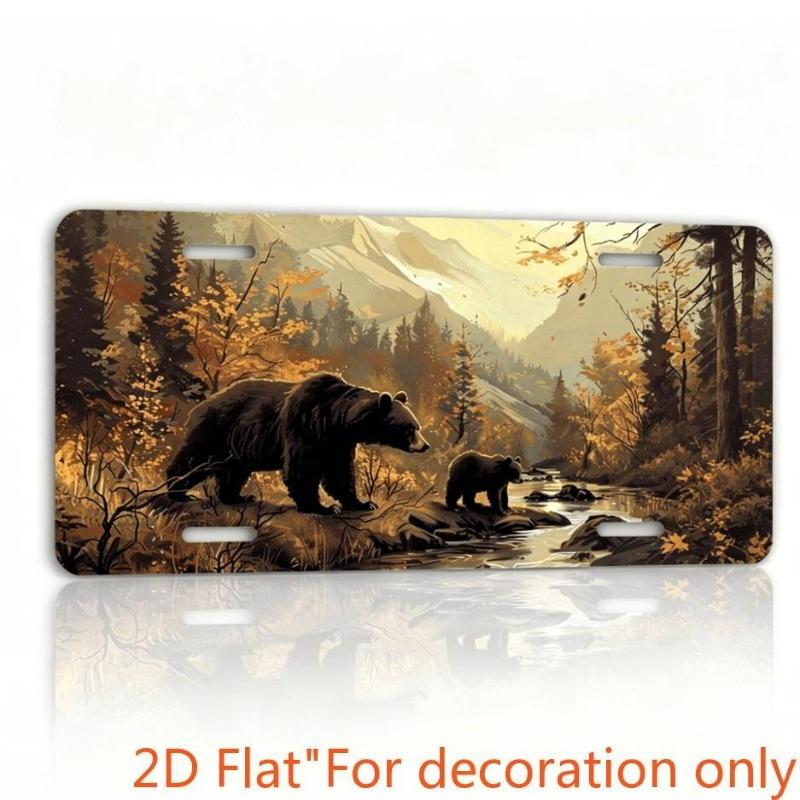 2D Flat - "Decorative Use Solely" 2D Vehicle Compatible, Black Bear Aluminum License Plate Frame - 6X12 Inches | Durable, Waterproof, And Rust-Resista