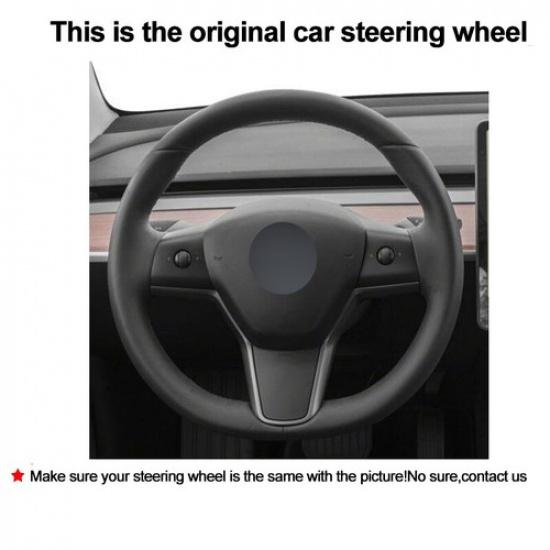 DIY Hand Sewing Car Steering Wheel Cover Suede For Tesla Model 3 2017 2018