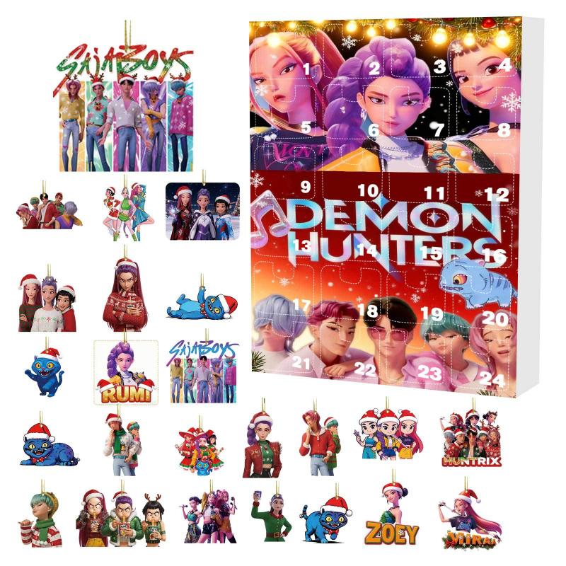 Kpop Demon Hunters Advent Calendar Blind Box With 24Pc 2D Acrylic Pendant Christmas Tree Decor Christmas Countdown Calendar Gift